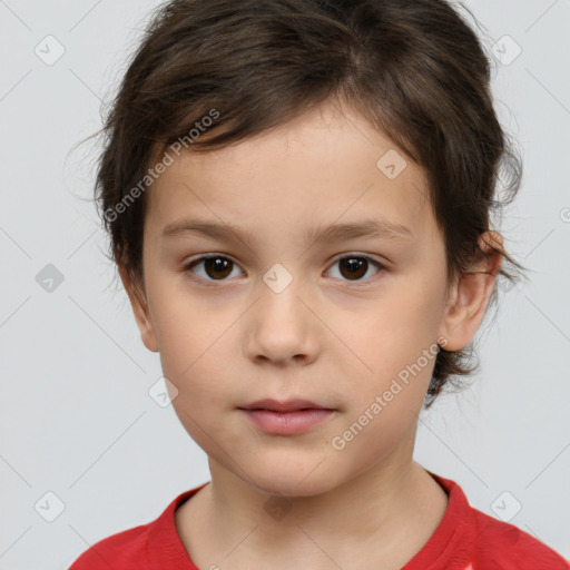 Neutral white child female with short  brown hair and brown eyes