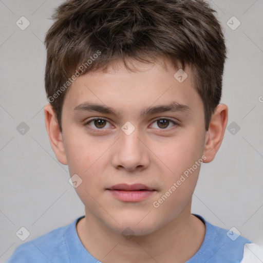 Neutral white child male with short  brown hair and brown eyes