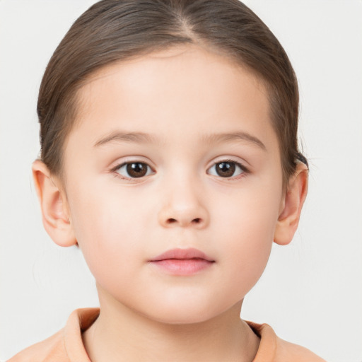 Neutral white child female with short  brown hair and brown eyes