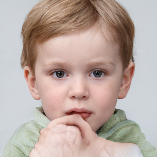 Neutral white child male with short  brown hair and blue eyes