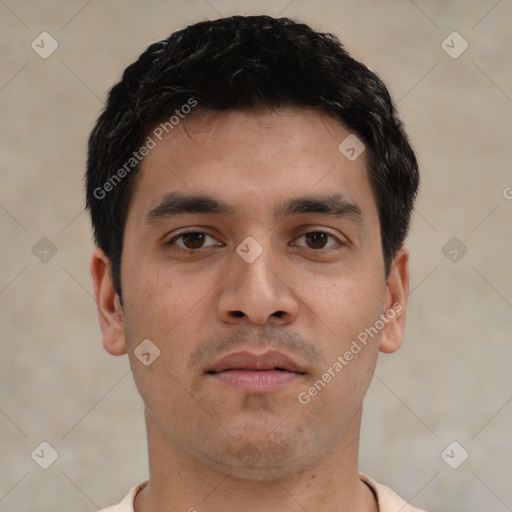 Neutral asian young-adult male with short  black hair and brown eyes