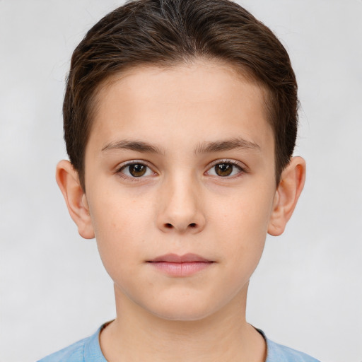 Neutral white child male with short  brown hair and brown eyes