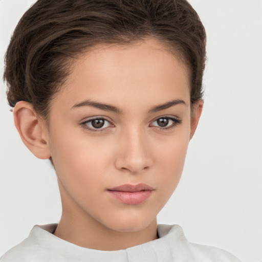 Neutral white young-adult female with short  brown hair and brown eyes