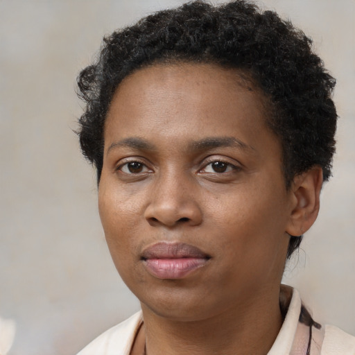 Neutral black young-adult female with short  brown hair and brown eyes