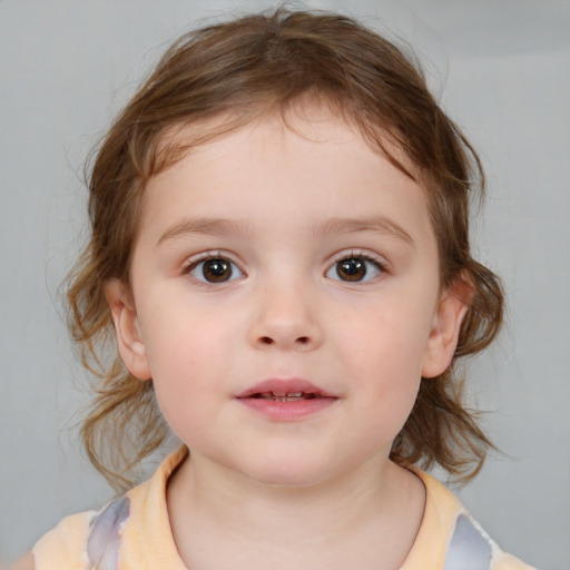 Neutral white child female with medium  brown hair and brown eyes