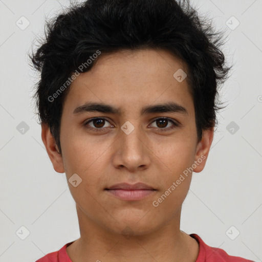 Neutral asian young-adult male with short  brown hair and brown eyes