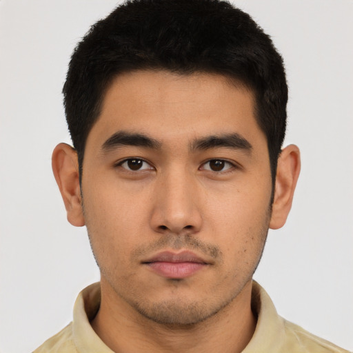 Neutral asian young-adult male with short  black hair and brown eyes