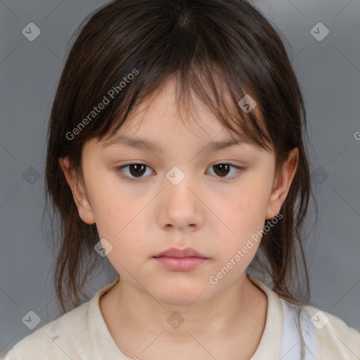 Neutral white child female with medium  brown hair and brown eyes