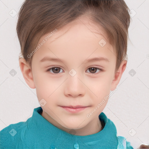 Neutral white child female with short  brown hair and brown eyes