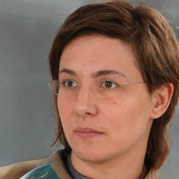 Neutral white adult female with medium  brown hair and brown eyes