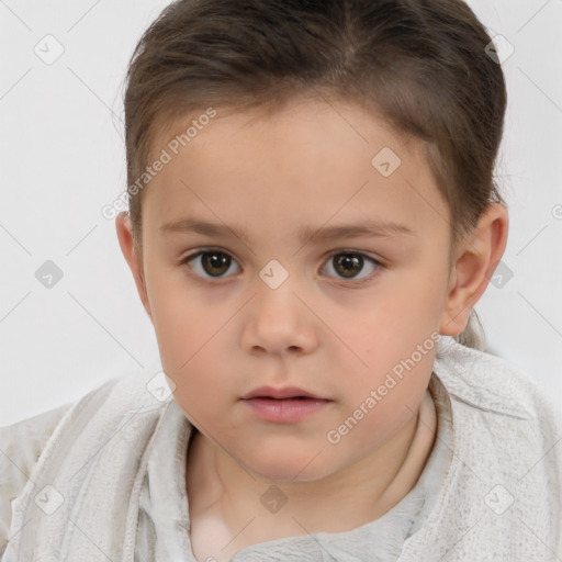 Neutral white child female with short  brown hair and brown eyes