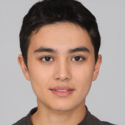 Neutral asian young-adult male with short  brown hair and brown eyes