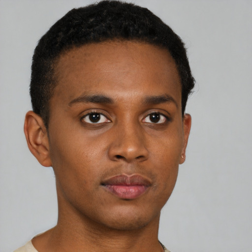 Neutral black young-adult male with short  brown hair and brown eyes