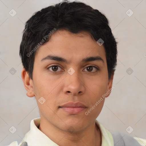 Neutral asian young-adult male with short  brown hair and brown eyes