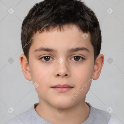 Neutral white child male with short  brown hair and brown eyes