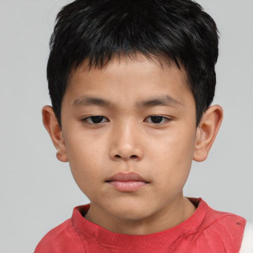 Neutral asian child male with short  brown hair and brown eyes