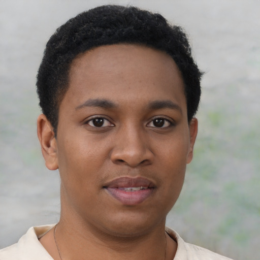 Neutral black young-adult male with short  brown hair and brown eyes