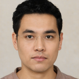 Neutral asian young-adult male with short  black hair and brown eyes