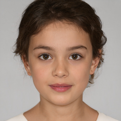 Neutral white child female with medium  brown hair and brown eyes