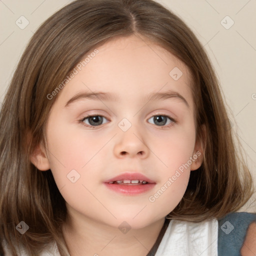 Neutral white child female with medium  brown hair and brown eyes