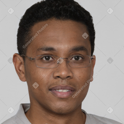 Neutral black young-adult male with short  brown hair and brown eyes
