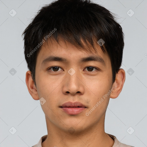 Neutral asian young-adult male with short  brown hair and brown eyes