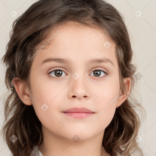 Neutral white child female with medium  brown hair and brown eyes