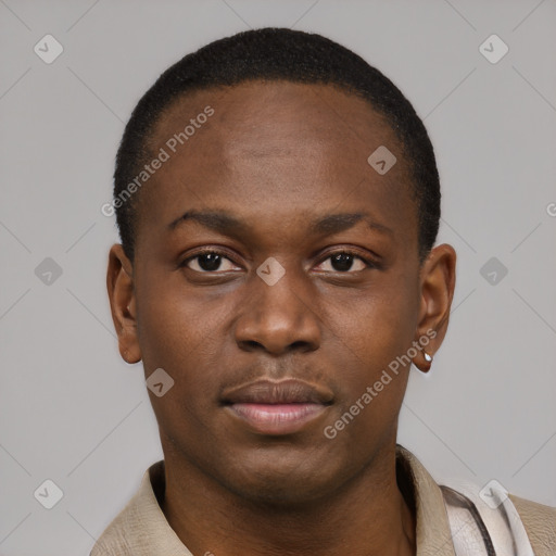 Neutral latino young-adult male with short  brown hair and brown eyes