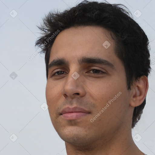 Neutral asian young-adult male with short  black hair and brown eyes