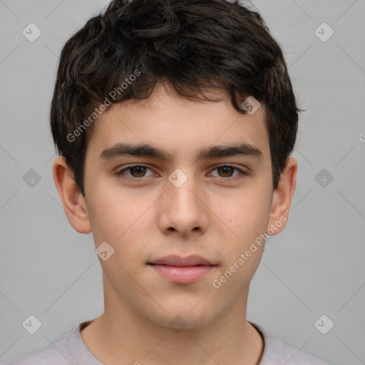 Neutral white child male with short  brown hair and brown eyes