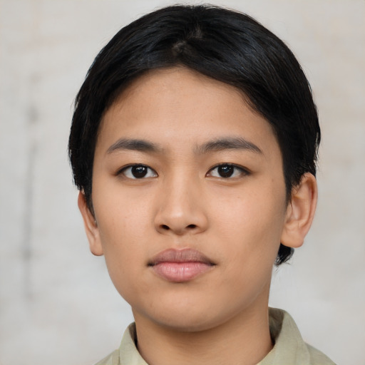 Neutral asian young-adult male with short  black hair and brown eyes