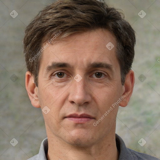 Neutral white adult male with short  brown hair and brown eyes