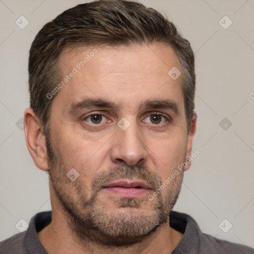 Neutral white adult male with short  brown hair and brown eyes