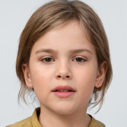 Neutral white child female with medium  brown hair and grey eyes