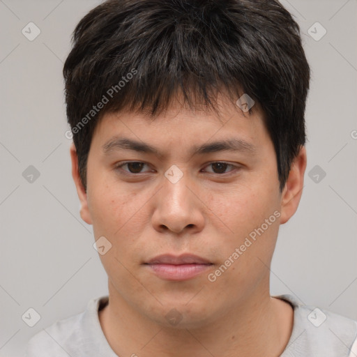 Neutral asian young-adult male with short  brown hair and brown eyes