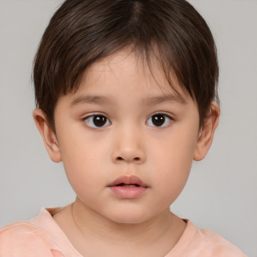 Neutral white child female with short  brown hair and brown eyes