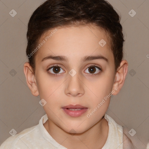 Neutral white child female with short  brown hair and brown eyes