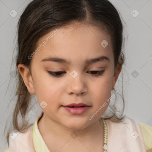 Neutral white child female with medium  brown hair and brown eyes