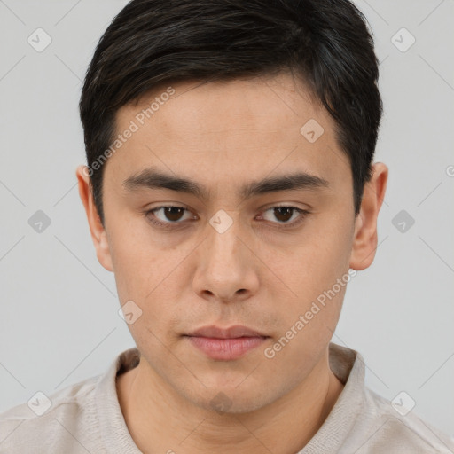 Neutral asian young-adult male with short  brown hair and brown eyes