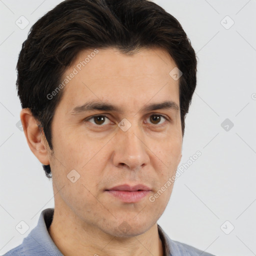 Neutral white adult male with short  brown hair and brown eyes