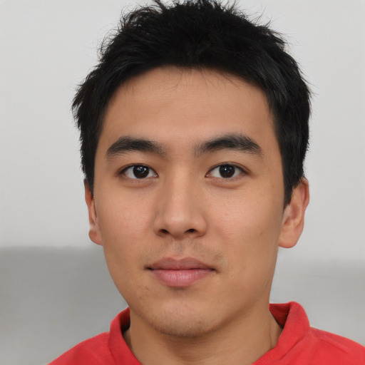 Neutral asian young-adult male with short  brown hair and brown eyes