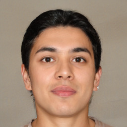 Neutral asian young-adult male with short  brown hair and brown eyes