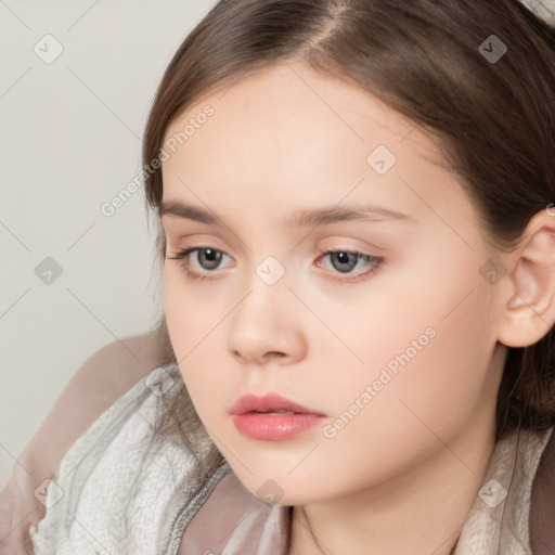 Neutral white child female with long  brown hair and brown eyes