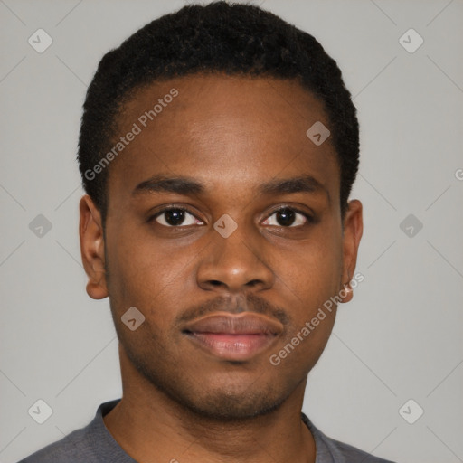 Neutral black young-adult male with short  brown hair and brown eyes