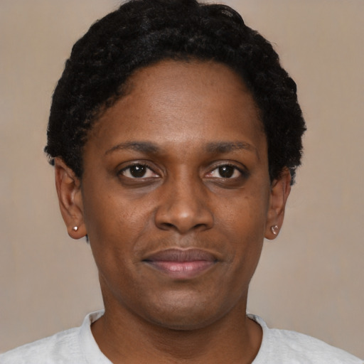 Neutral black young-adult female with short  brown hair and brown eyes