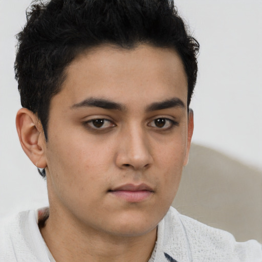 Neutral latino young-adult male with short  brown hair and brown eyes