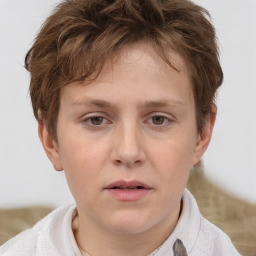 Neutral white young-adult female with short  brown hair and brown eyes