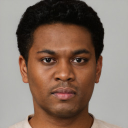 Neutral black young-adult male with short  brown hair and brown eyes