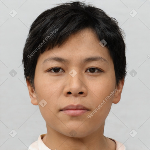 Neutral asian young-adult male with short  brown hair and brown eyes