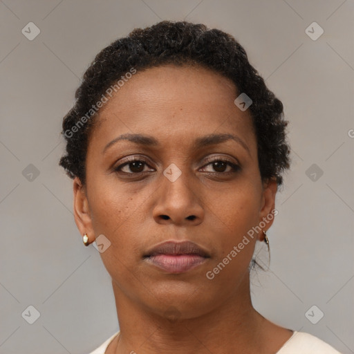 Neutral black young-adult female with short  brown hair and brown eyes